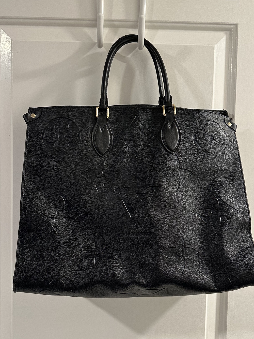 Large Black Embossed Leather Tote with Top Handles - Picture 14 of 14